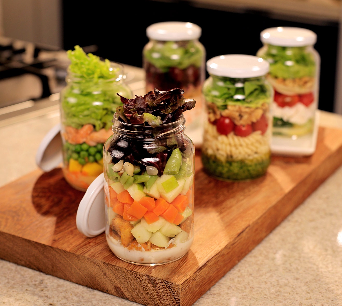 Potes de salada organizados